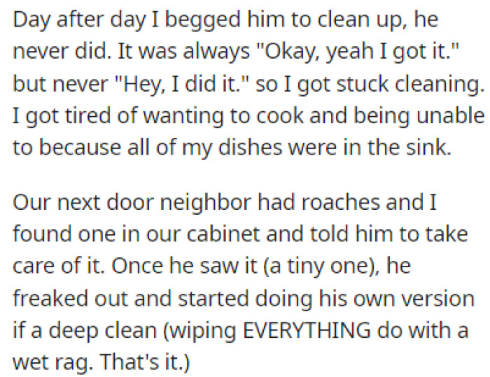 Their kitchen was disgusting because D never cleaned it