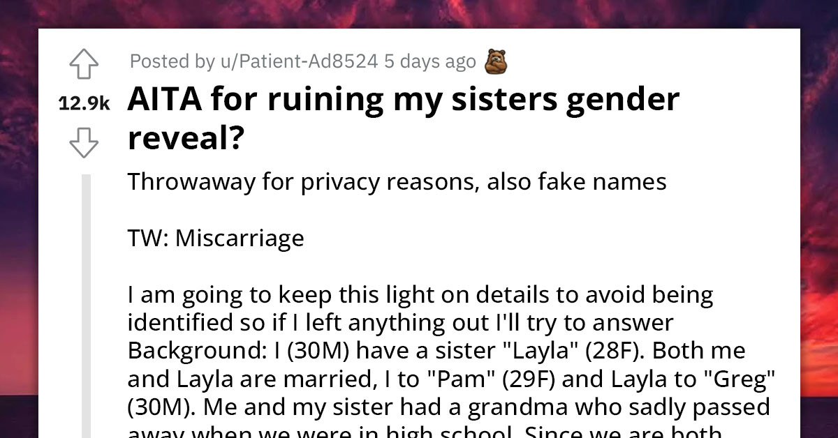 Man Ruins Sister's Gender Reveal Party Because She Took The Name Meant For His Dead Baby