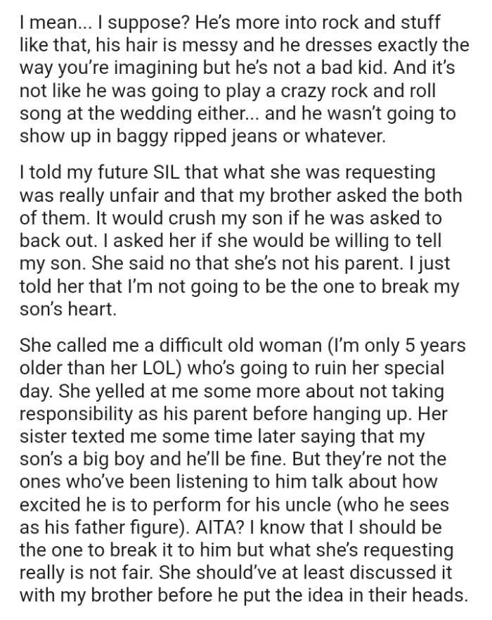 She called the OP a difficult old woman who’s going to ruin her special day