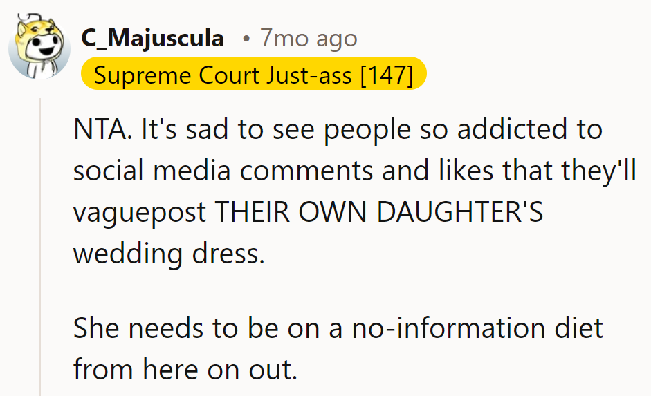 Her social media game is strong, but her daughter's wedding is not a hashtag competition.