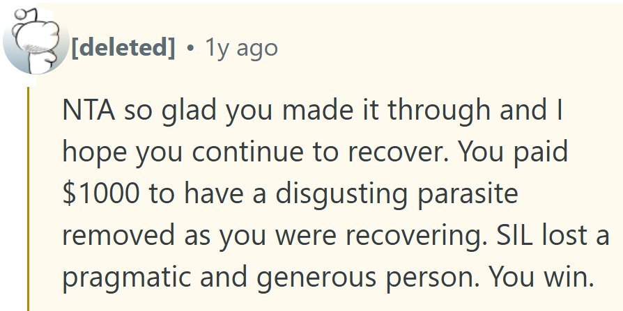 Guess the $1,000 doubled as a “toxic family extraction fee.”