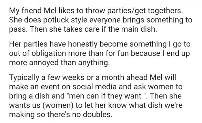 The OP's friend takes care of the main dish