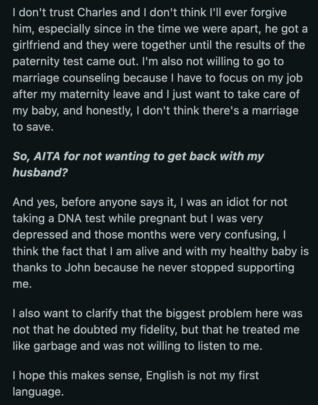 OP couldn't let go of how poorly Charles and their families treated her. So, would it be a mistake to go through with the divorce?