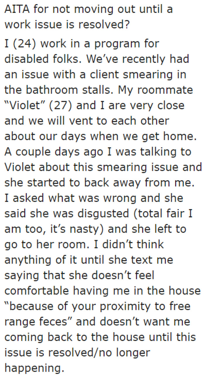 The OP Lives with a Roommate with Whom She Is Close.