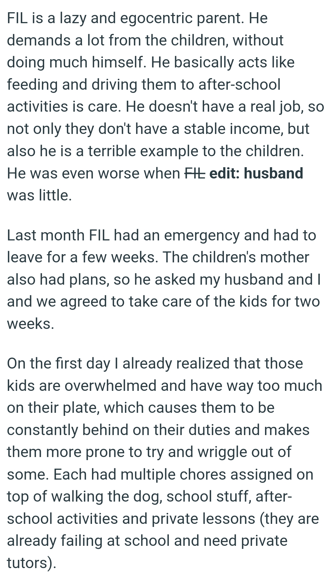 He Asked OP and Her Husband to Take Care of the Kids
