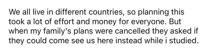 But when the OP's family's plans fell through, they asked if they could come and visit earlier.