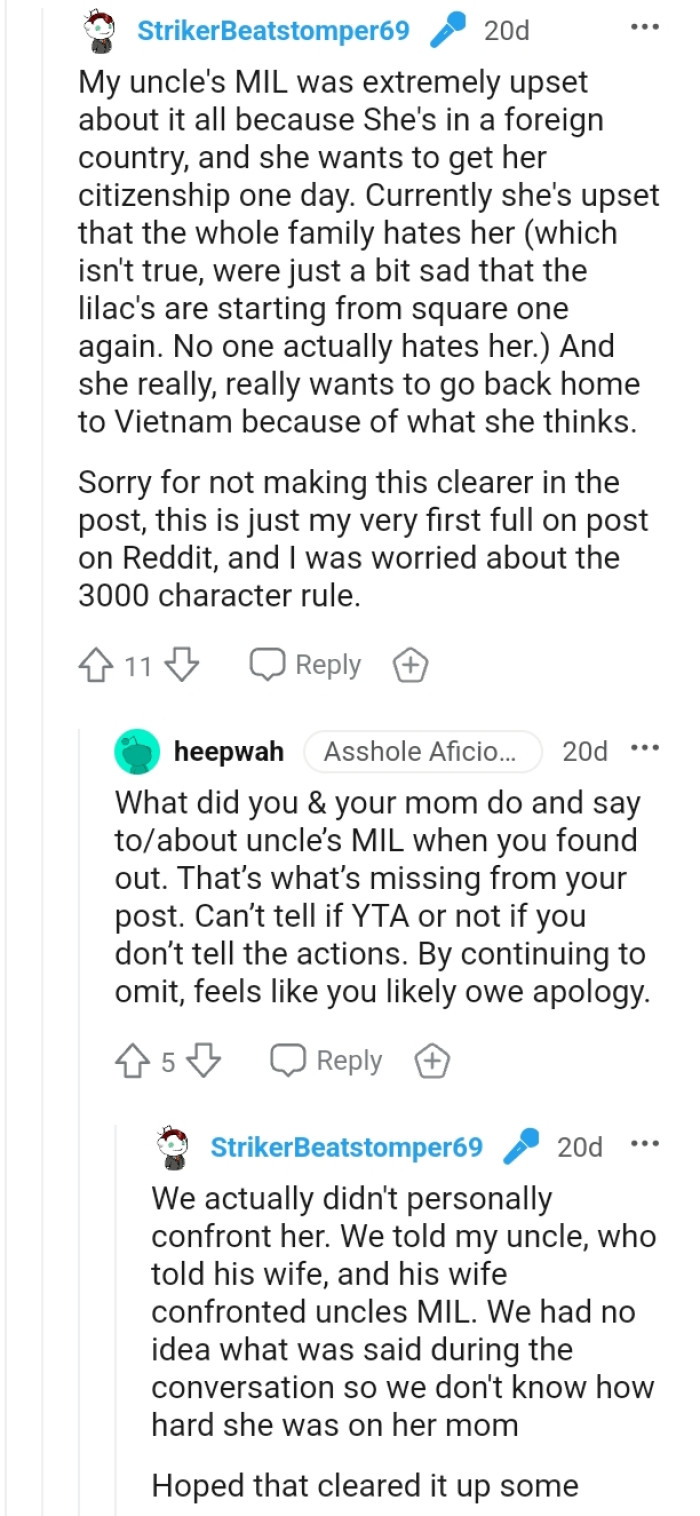 Here, the original poster offers a better explanation to the whole story