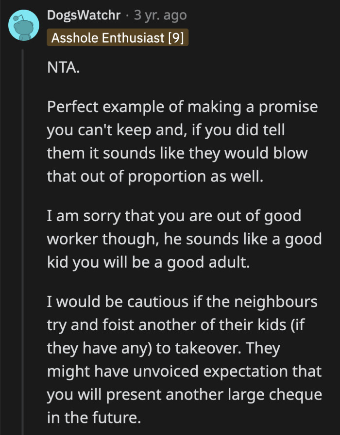 OP shouldn't allow the parents' reactions to color her opinion of the teenager. They should all focus on how much help the money will bring to their child.