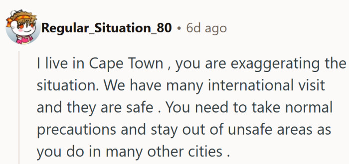 A local chimed in to say Cape Town isn’t chaos—just a city where common sense still applies.