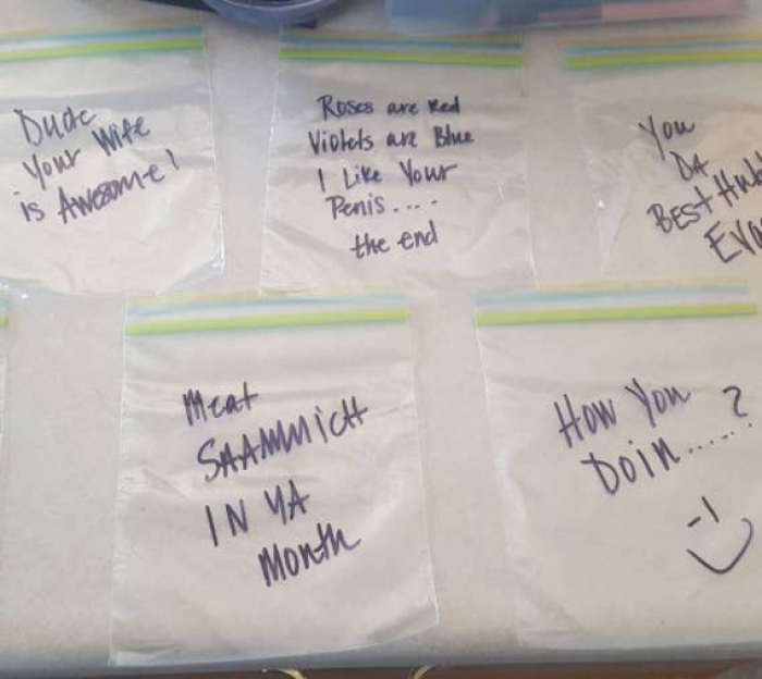 15. This wife added something extra to his sandwich bags.