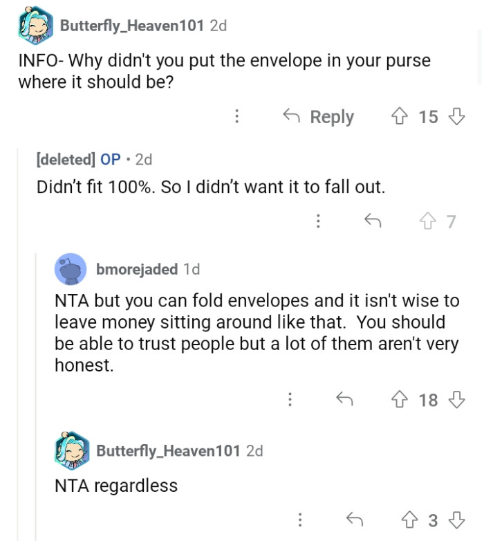 The purse was smaller than the envelope.