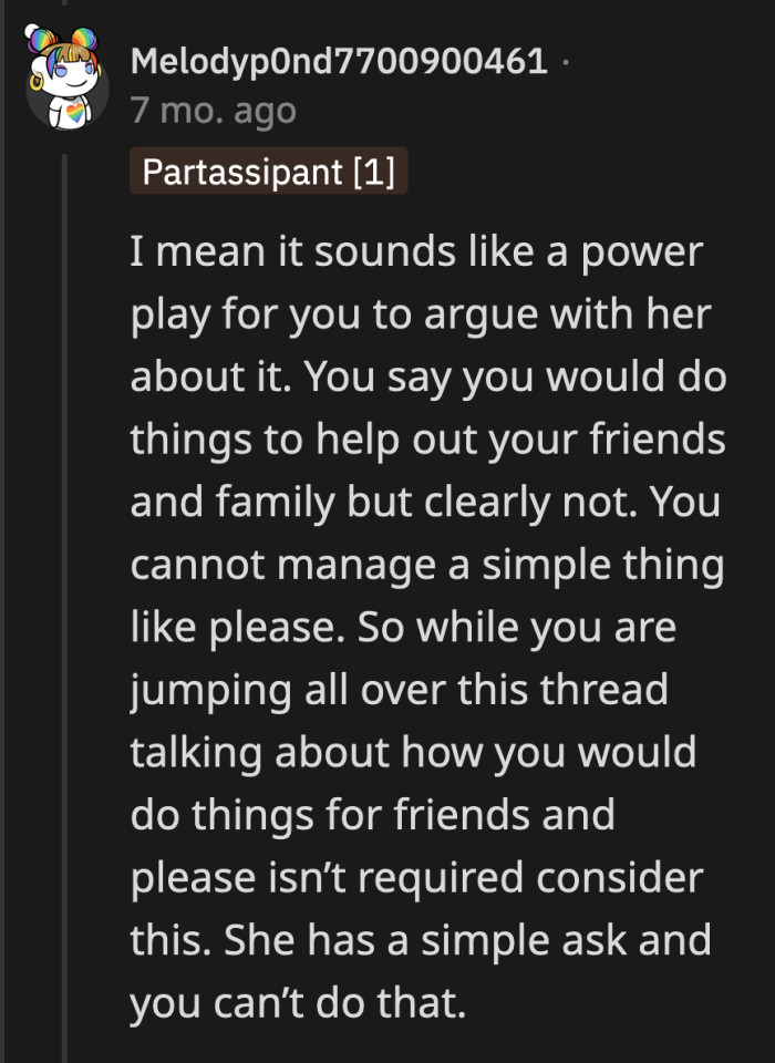 If doing things for friends wasn't a big deal, why can't OP say please to Jessica as a favor whenever she makes a request?