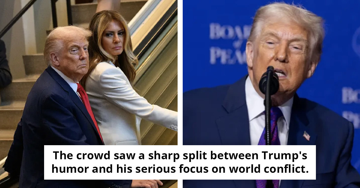 Trump delivers perplexing remarks about Melania, mentioning placing his hand 'on a specific area' during his speech at the Board of Peace.