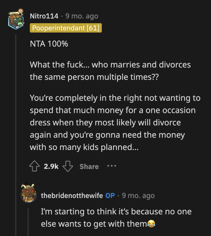 There is no need for fanfare after the second wedding. It's getting sad at this point.