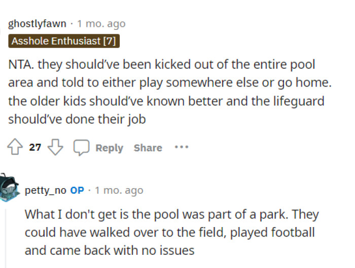 It seems that the kids were also just using the pool to their advantage by playing ball there instead of at a nearby park.