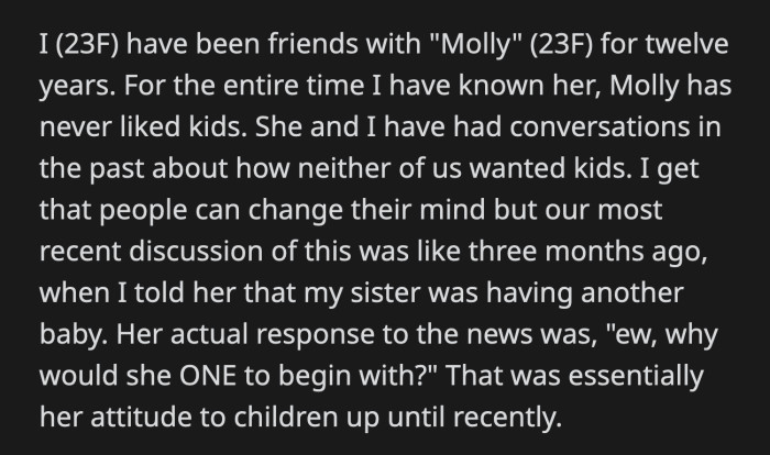 OP made small talk and told Emma how exciting Molly's pregnancy was and how delighted their friend looked