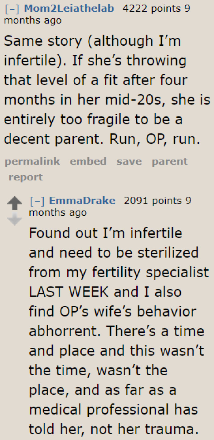 The wife's attitude during someone else's event was simply inappropriate.