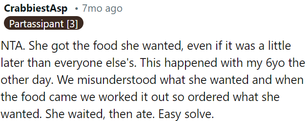 She eventually got the food she wanted.