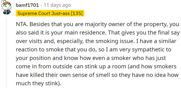 A Redditor agreed that the smell of cigarettes is too strong and can't be entirely eliminated