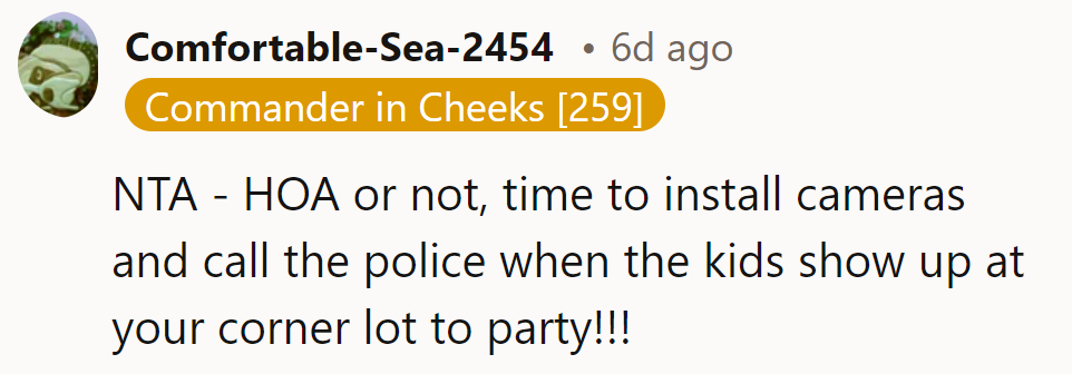 Whether it's HOA or not, it's camera time. Next step: call the cops on those corner-lot partiers!