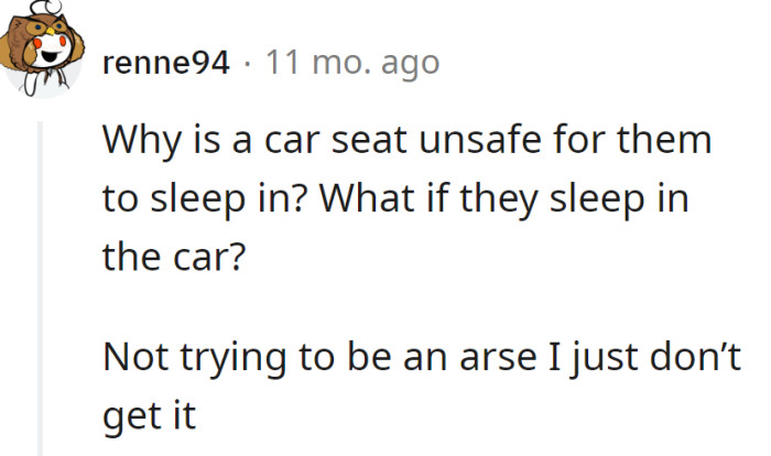 A Redditor wondered why a car seat is not safe for a nap