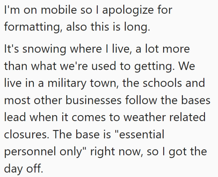 OP starts off her post by saying a little bit about where she's living and how her husband is in the military.