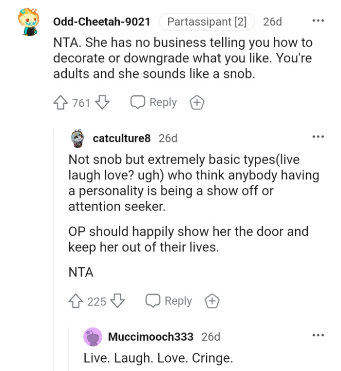 The OP is an adult, and his mom sounds like a snob