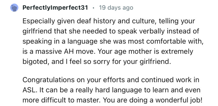 “Your step mother is extremely bigoted, and I feel so sorry for your girlfriend.“