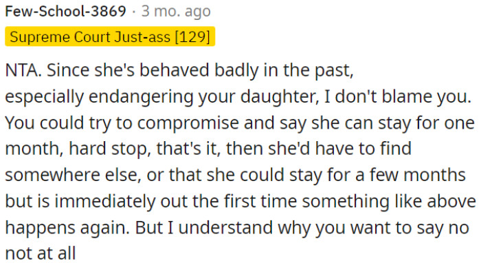 Due to Her Past Bad Behavior, Including Putting OP's Daughter at Risk, It's Understandable If He Is Hesitant.