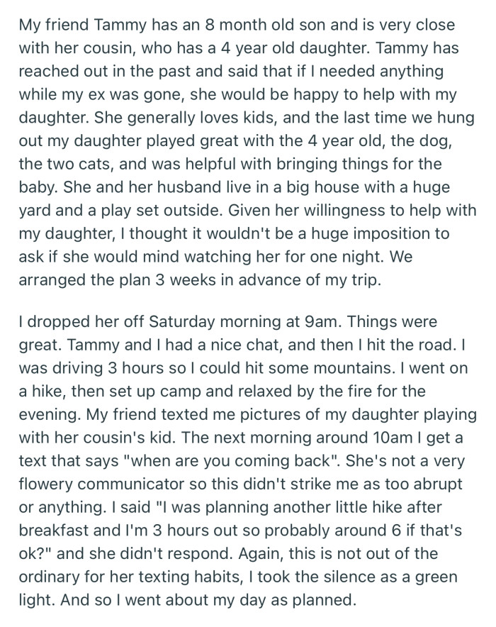 OP’s Friend, Tammy, Agreed to Babysit Her Daughter, but by the Next Morning, OP Noticed That Something Was Off