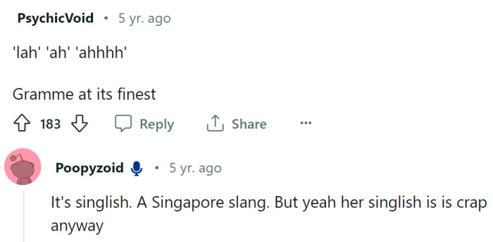 The choosing beggar is from Singapore, apparently...