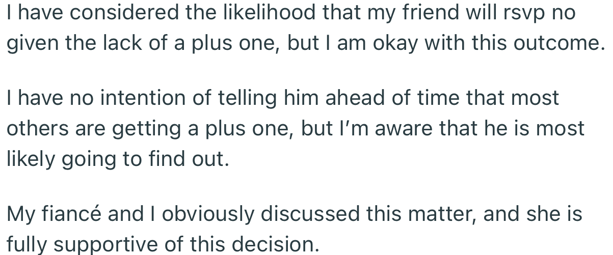 OP has spoken to his fiancée about the situation, and she’s fully in support of his decision