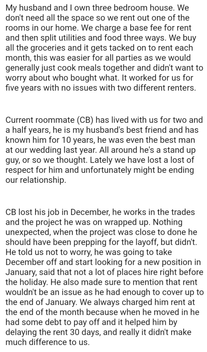 They charge a base fee for rent and then split utilities and food three ways