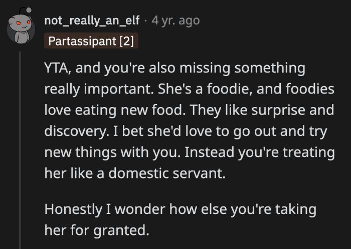 OP took the joy of food and cooking from a foodie. It's terrible.