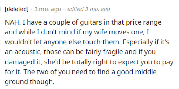 Some people said that there's NAH because some individuals wouldn't want others to touch their guitars, especially if they're expensive, but they also understand the shared space.