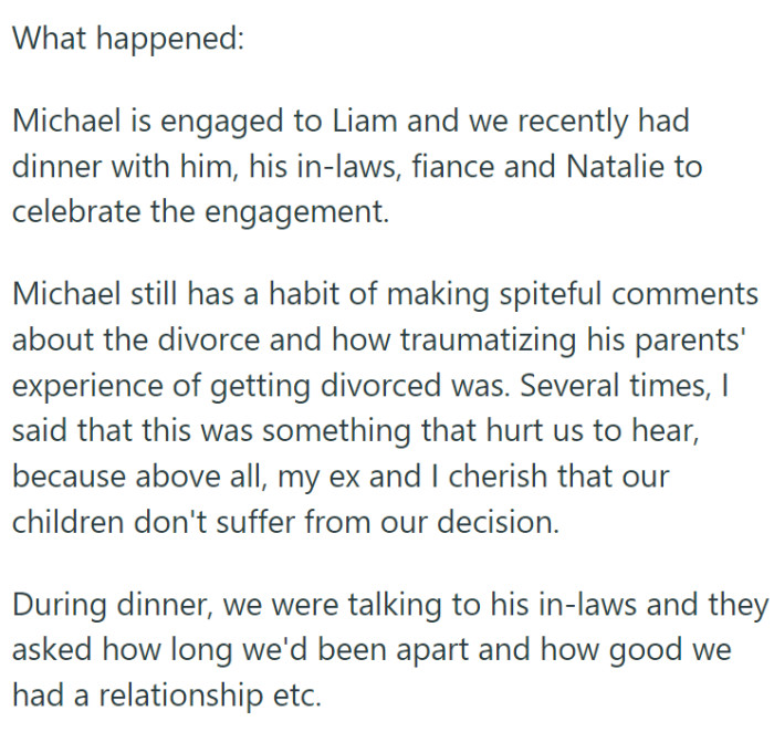 However, the situation took a complicated turn when Michael, now 28 and engaged, continued to harbor resentment over the divorce.