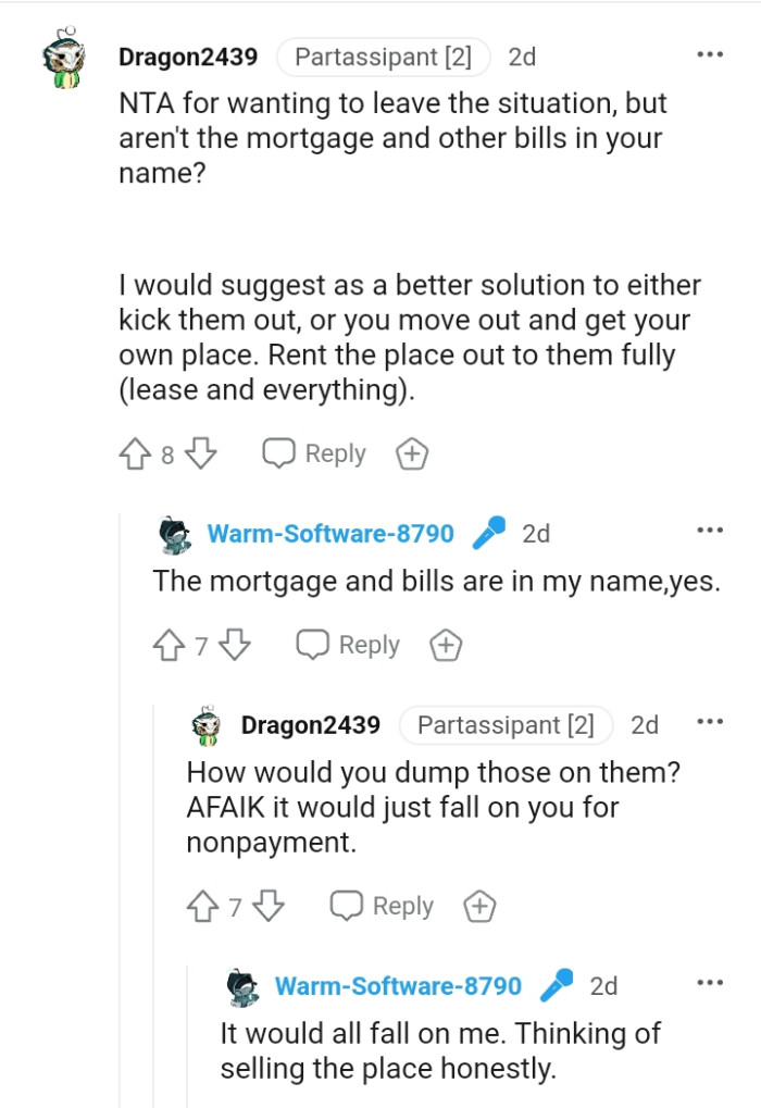 This Redditor is suggesting that they be thrown out or that the OP moves out