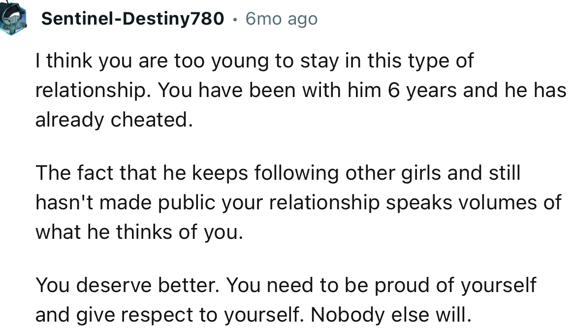 “You Deserve Better. You Need to Be Proud of Yourself and Give Respect to Yourself. Nobody Else Will.”