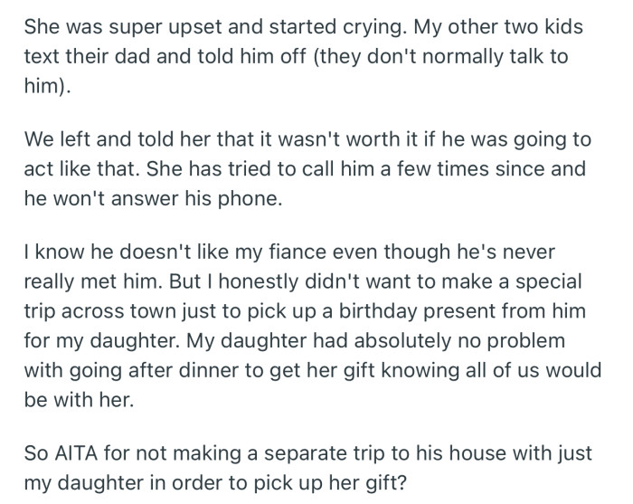 OP has been reluctant to travel a second time to get the gift