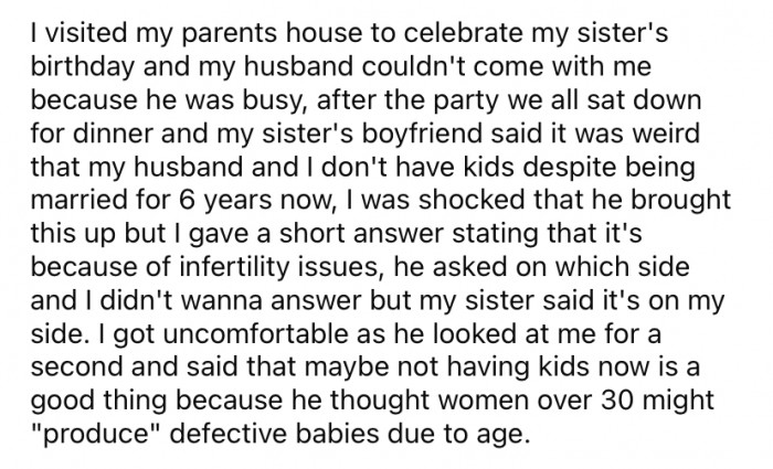 When they all sat down for dinner, OP's sister's boyfriend commented that it was 