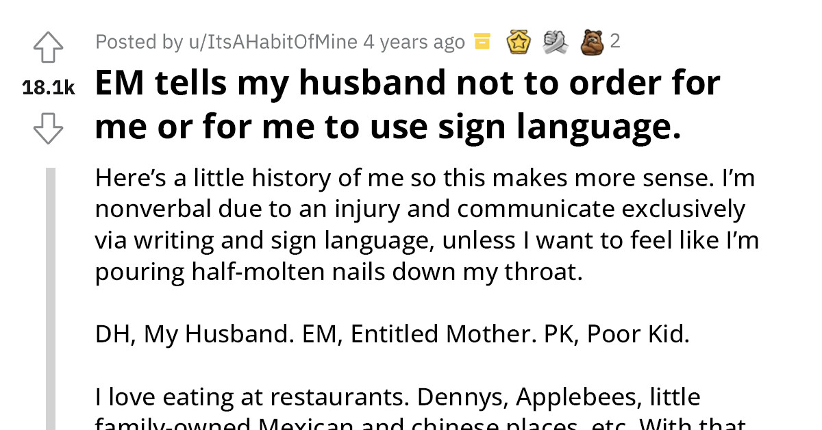 Karen Approaches A Non-Verbal Redditor In Restaurant And Insists She Should ”Just 'Talk' Like Normal People”