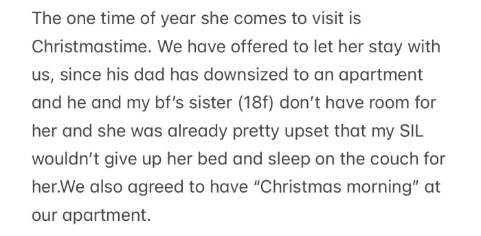 OP offered to let her MIL stay with them and spend Christmas morning together.