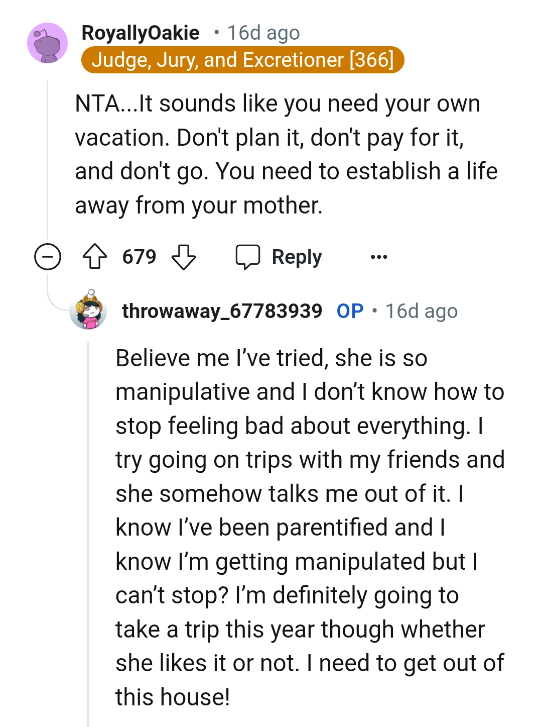 Establishing a life away from her mother