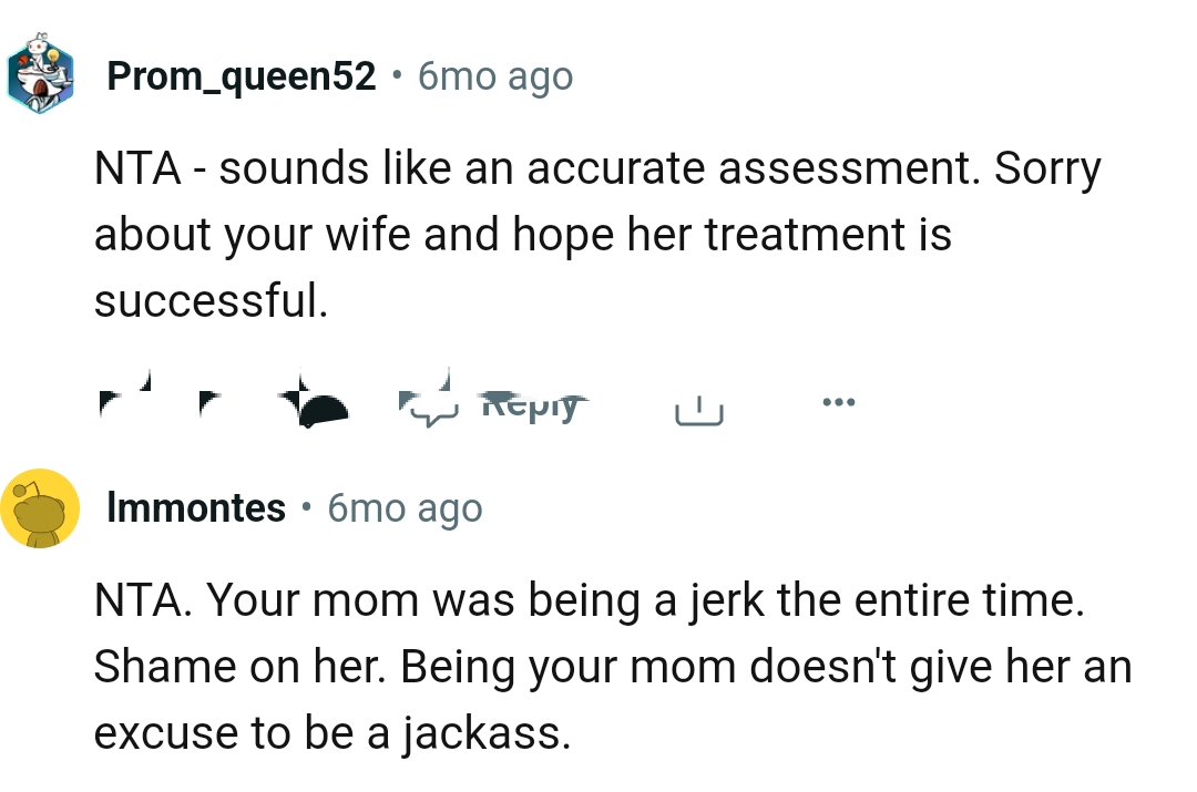 This Redditor hopes the wife's treatment was successful