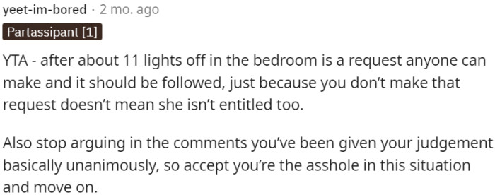 Respecting requests for lights off after 11 PM is important.