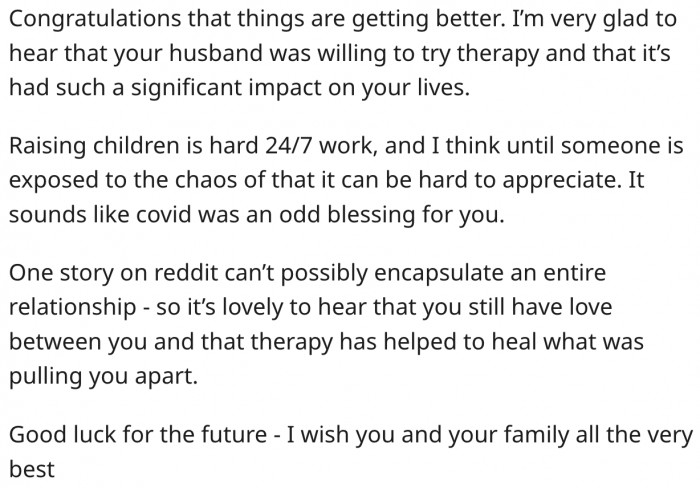 6. It's good that they are both getting therapy.