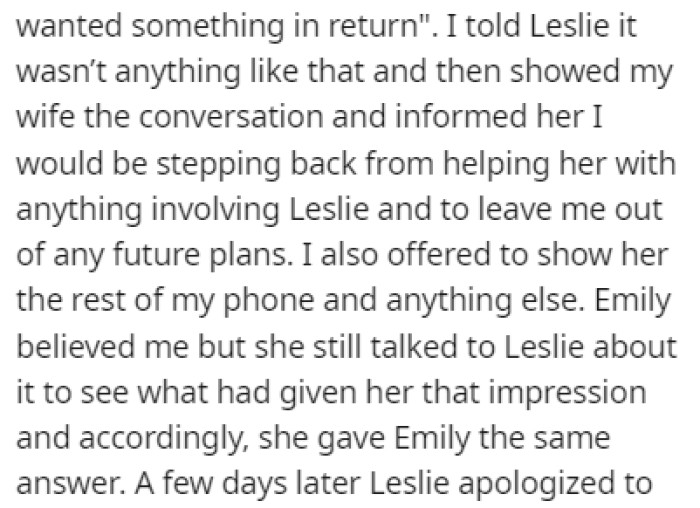 OP showed his wife the conversation and told her that he would no longer be helping her with anything