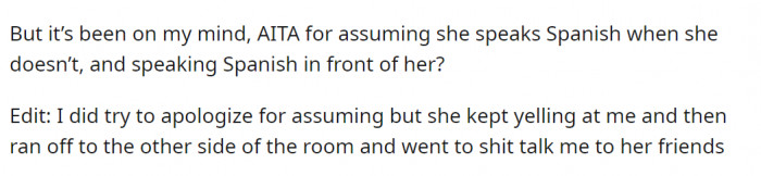 Now OP is confused if she was wrong to assume that Luisa, who is Mexican, is a Spanish speaker