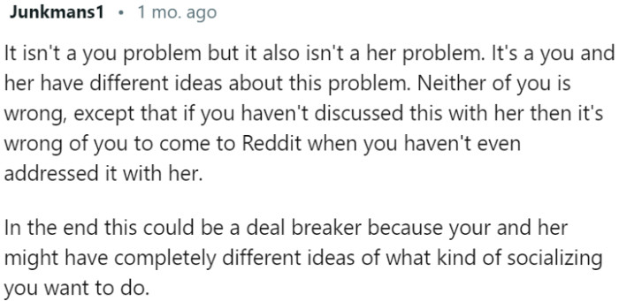 The issue lies in differing perceptions of socializing