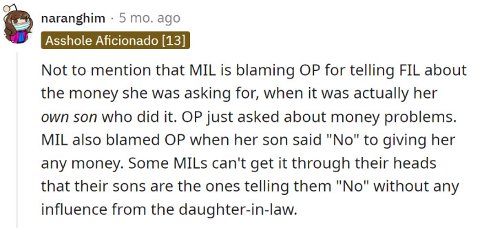 MIL had unfairly accused the OP